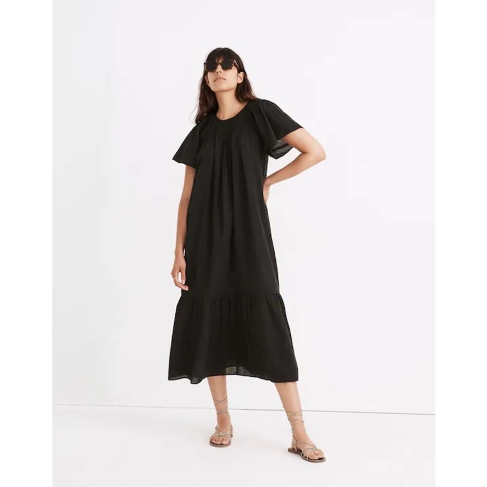 Madewell Embroidered Smocked Black Midi Dress